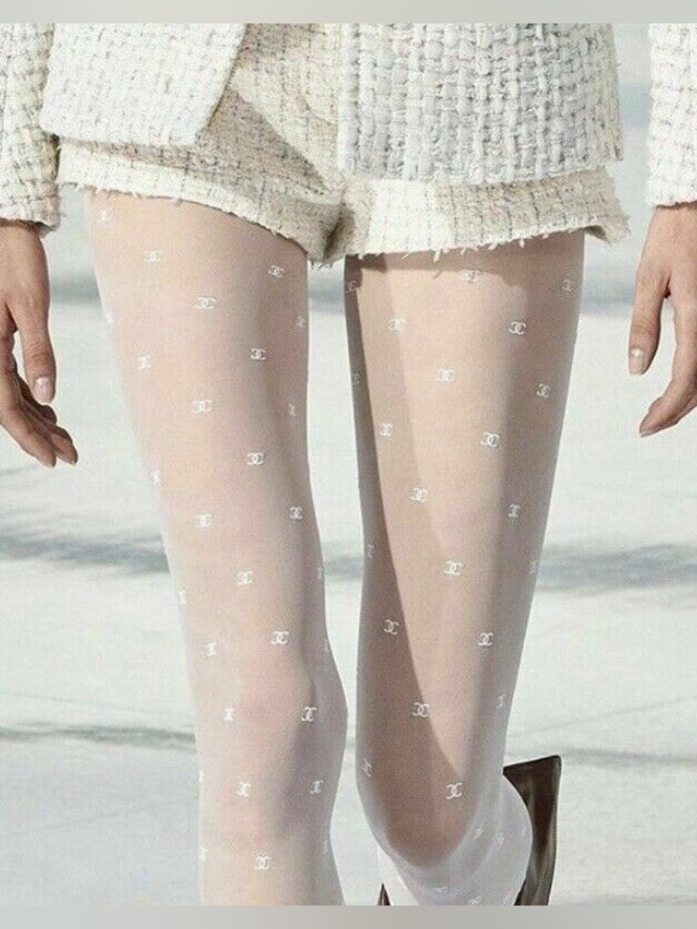 Chanel White 2020 20K CC Logo ‘Runway’ Tights Stockings